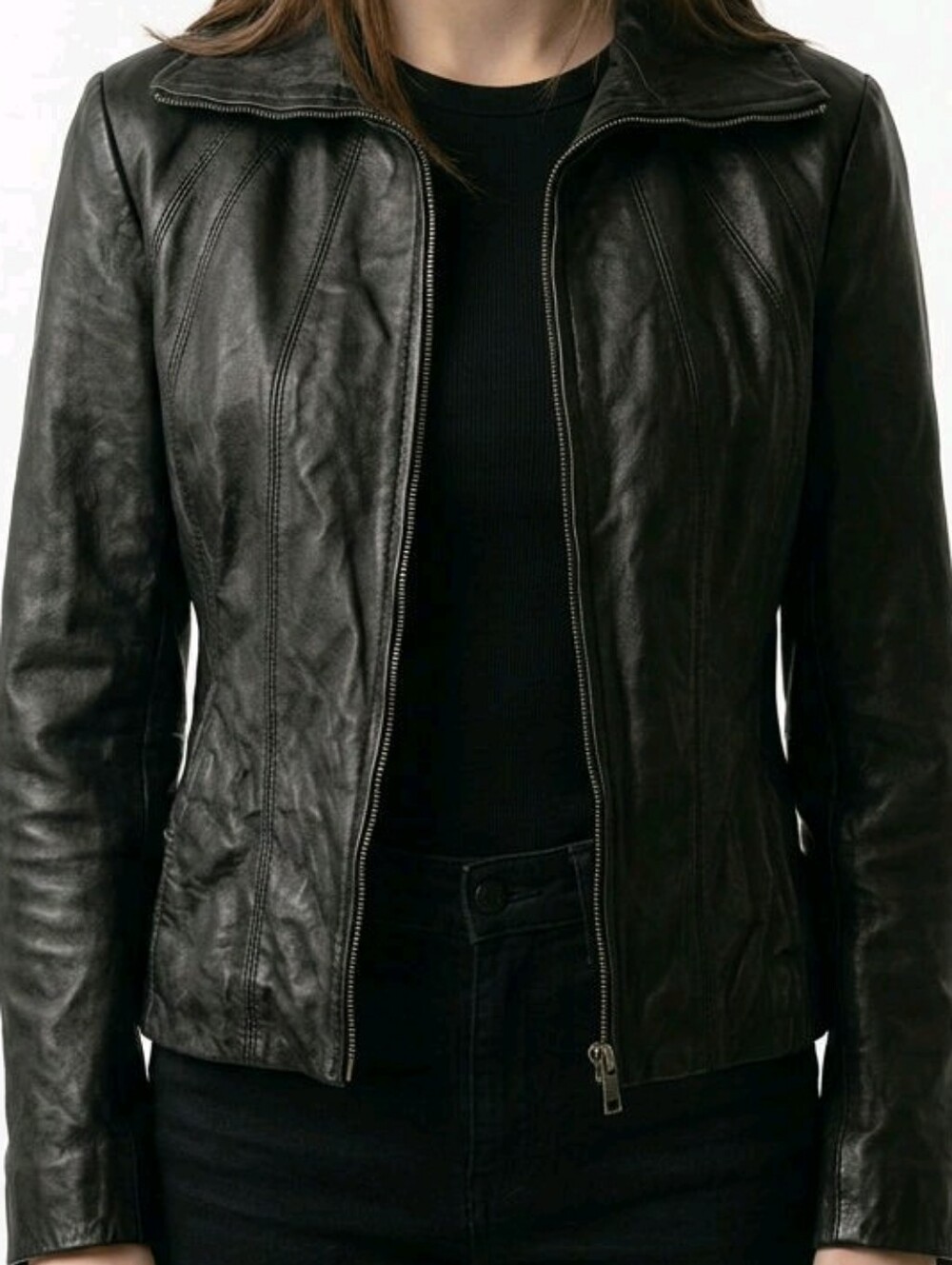 Black leather zip jacket